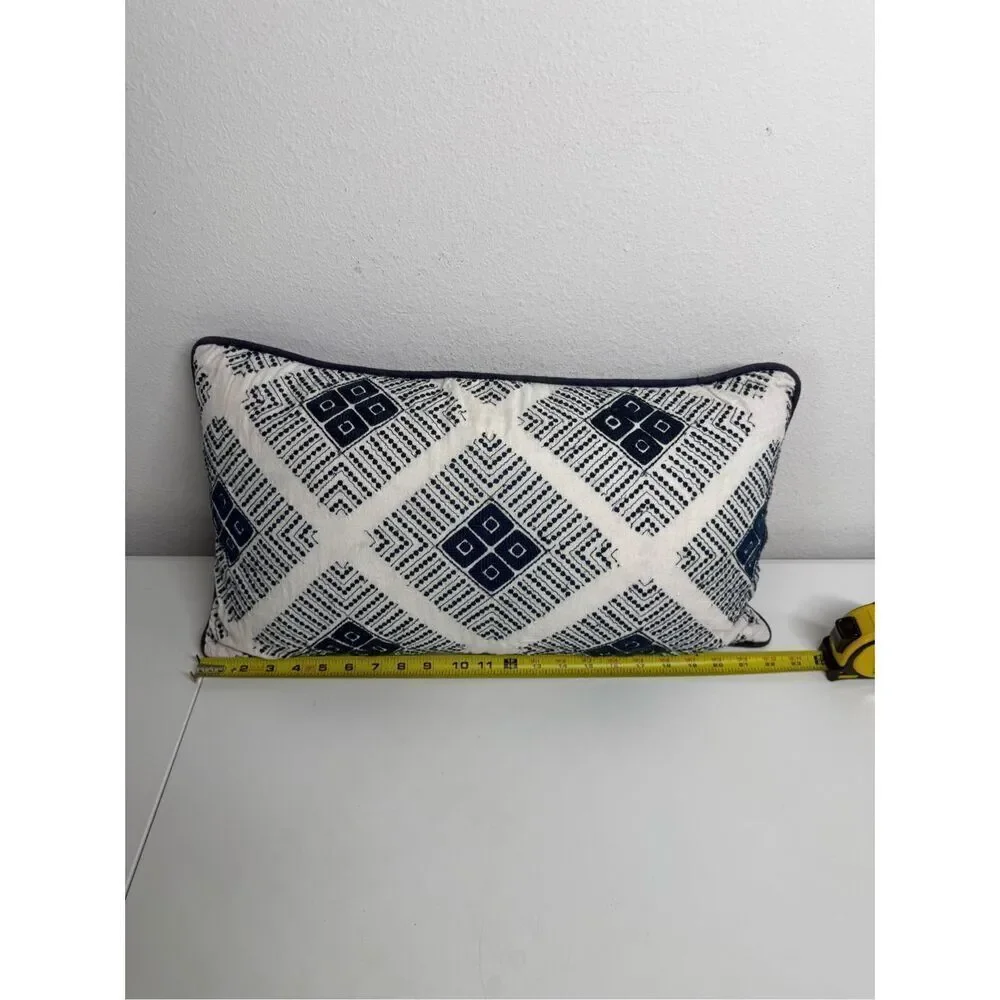Celerie Kemble Linen Blend Blue Throw Pillow 22” X 12” Duck Feathers See Notes